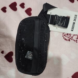 Steve Madden Black Rhinestone Belt Bag